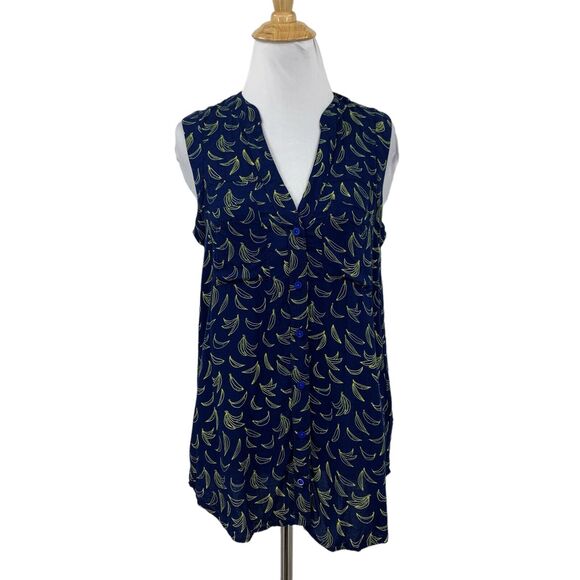 Maeve Blouse Womens 2 Navy Banana Print Sleeveless Button Up Rayon Anthropologie - Picture 1 of 11